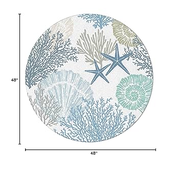 ラグ・カーペット round beach rug Amazon.com: Huotupsine Navy Blue Coral Coastal Round Area